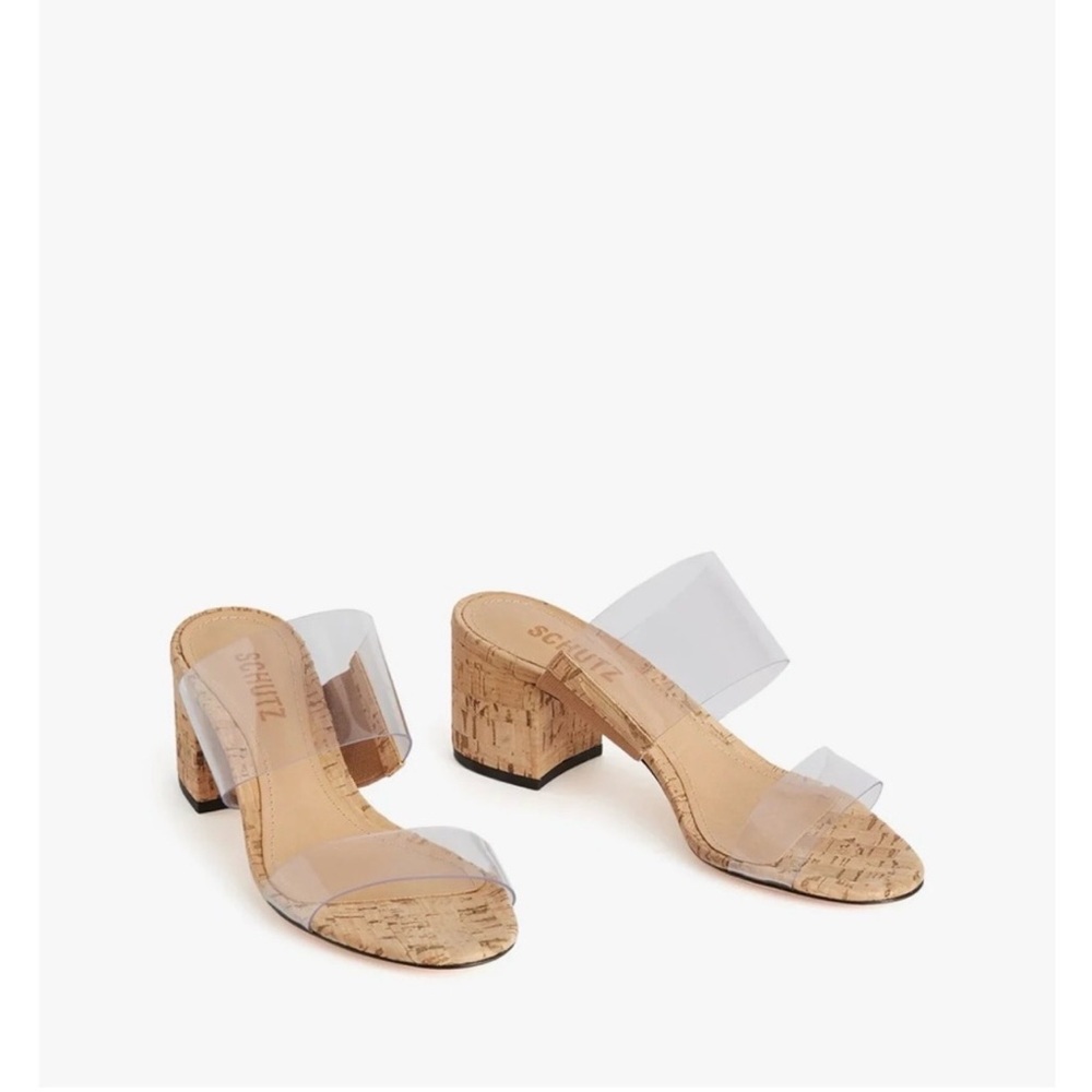 SCHUTZ Clear Cork Block Heel Sandals - Picture 2 of 5